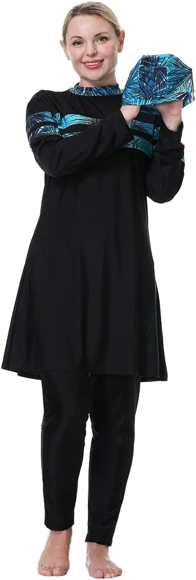 Plus Size Muslim Swimsuits for Women Modest Islamic Swimwear Burkini Full Cover Hijab Top Pants 3PCS Fat Bathing Suits