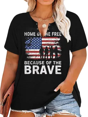 Plus Size USA Flag V-Neck T-Shirt Women Distressed American Flag Graphic Tees Short Sleeve 4th of July Patriotic Tops