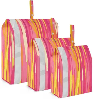 Reed Stripe Yellow Peach 3 Piecing Packing Travel Bag Reusable Folding Closet Organizer Luggage Bag Organizer For Travel