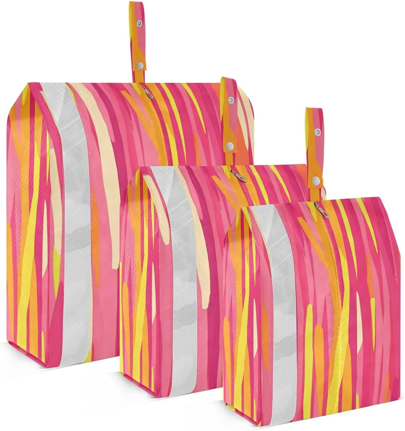 Reed Stripe Yellow Peach 3 Piecing Packing Travel Bag Reusable Folding Closet Organizer Luggage Bag Organizer For Travel