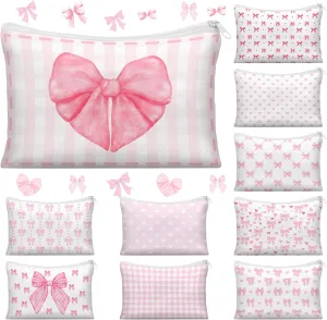 Reginary 10 Pcs Coquette Pink Bow Cosmetic Bag for Woman Wedding Mother's Day Nurses Day Pink Aesthetic Makeup Bag Lovely Heart Preppy Pouch Zipper Coquette Birthday Party Favor for Team Bestie Family