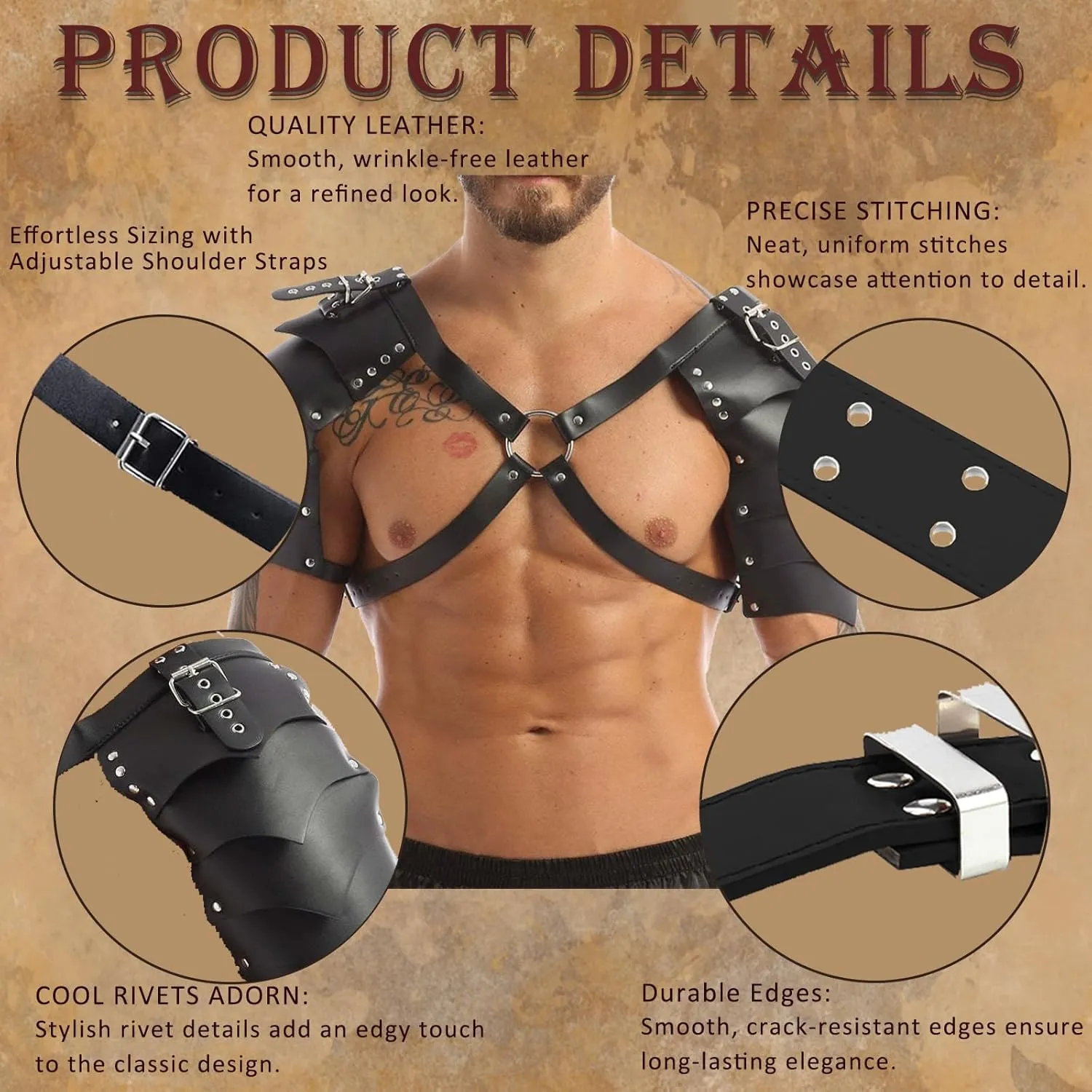 Renaissance Accessories Medieval Costume Men Knight Cosplay Leather Belt Pouch Shoulder Cape Cloak Buckle Bracers