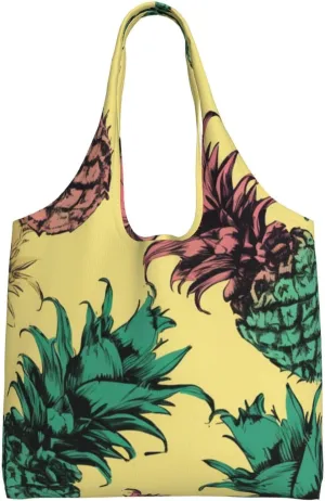 Retro Pineapple Print Canvas Tote Bag for Women Aesthetic Shopping Bags Shoulder Bag Reusable Grocery Bags