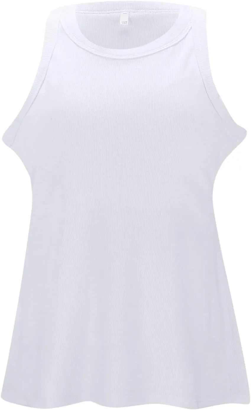 Ribbed Tank Tops for Women with Built in Bra Casual Crew Neck Sleeveless Shirts Basic Workout Camisole Tees
