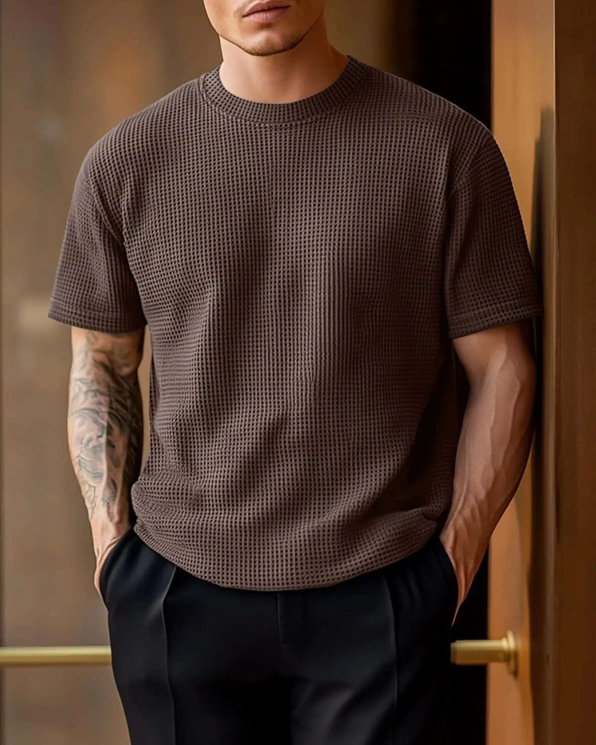 Riyiper 3 Pack Men's Big and Tall Waffle T Shirts, Short Sleeve Crew Neck Tops Casual Textured Knit Pullover Lightweight Tees