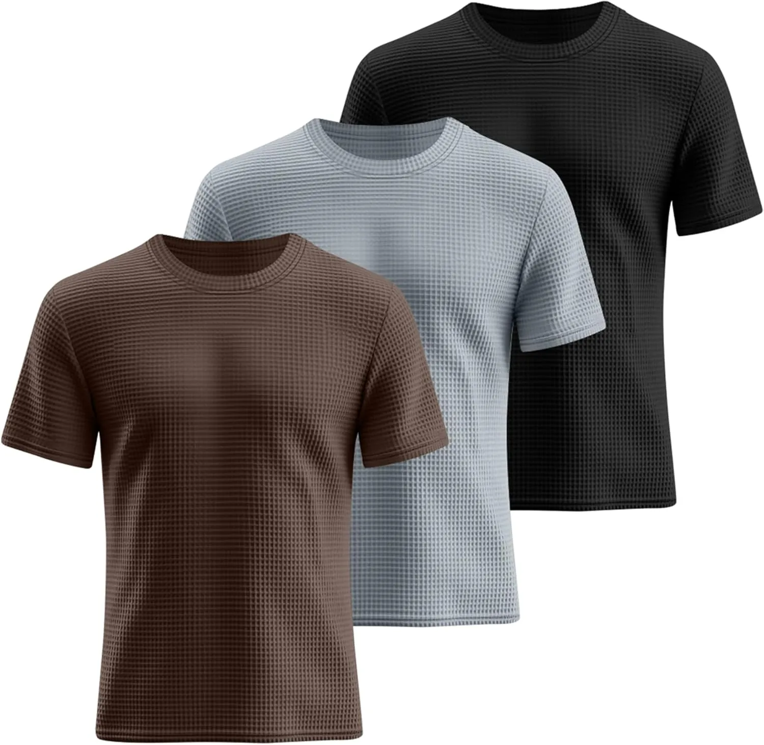 Riyiper 3 Pack Men's Big and Tall Waffle T Shirts, Short Sleeve Crew Neck Tops Casual Textured Knit Pullover Lightweight Tees