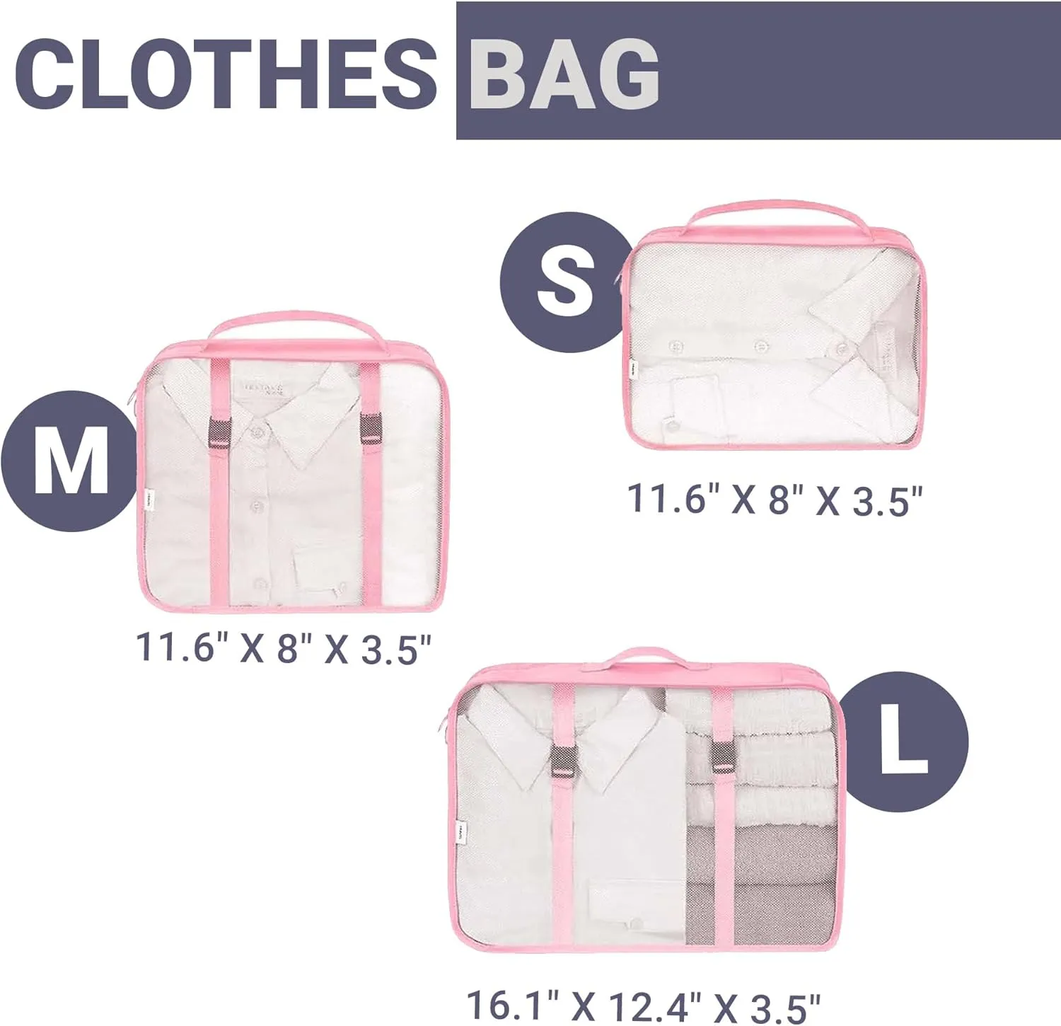 RORMI - 7 Set Packing Cubes Luggage Organizer with Zipper for Packing Suitcase Travel Packing Organizers for Clothes and Shoes with Laundry bags (Pink)