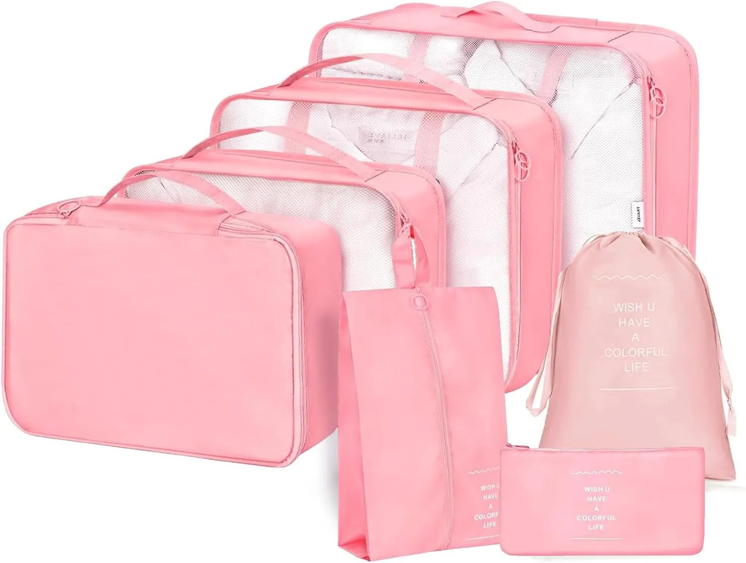 RORMI - 7 Set Packing Cubes Luggage Organizer with Zipper for Packing Suitcase Travel Packing Organizers for Clothes and Shoes with Laundry bags (Pink)