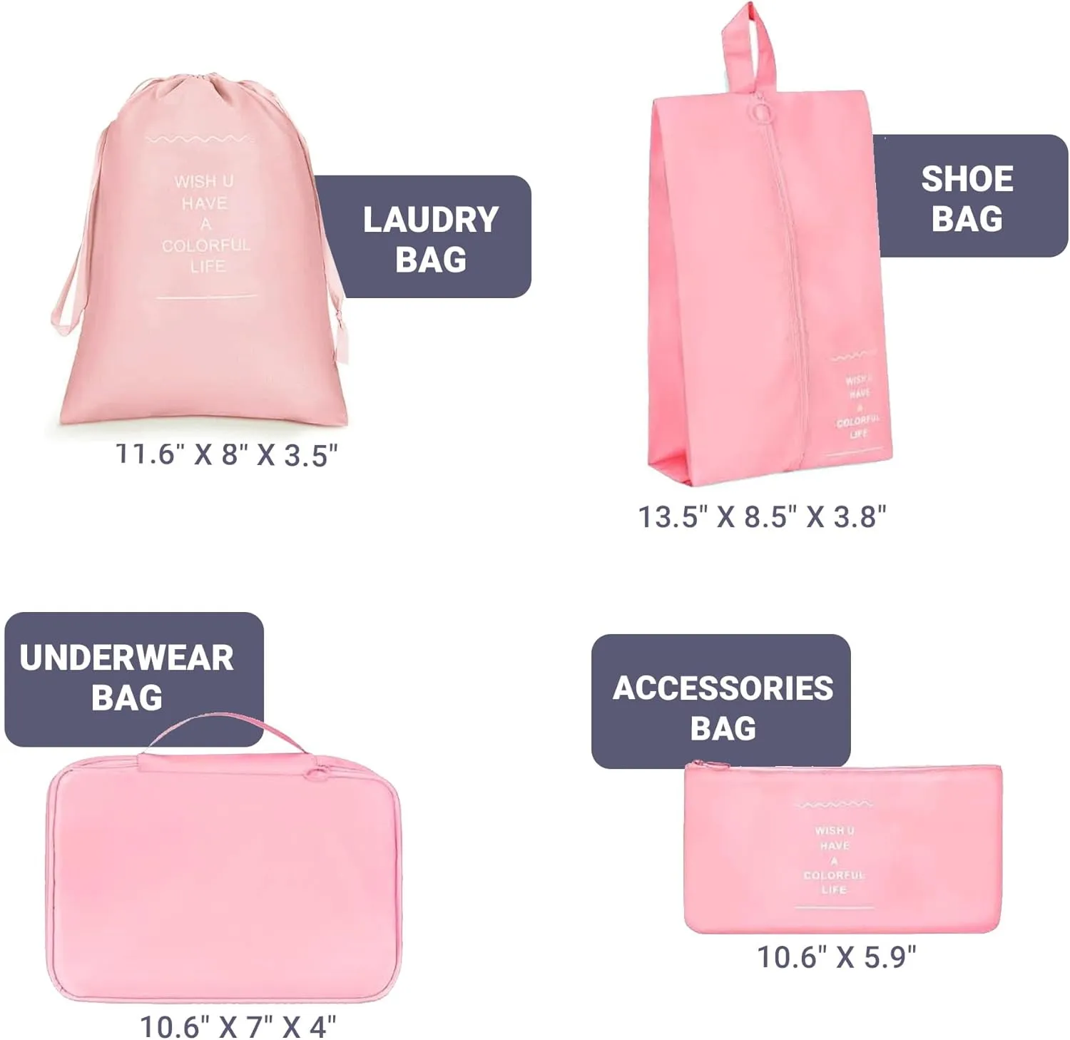 RORMI - 7 Set Packing Cubes Luggage Organizer with Zipper for Packing Suitcase Travel Packing Organizers for Clothes and Shoes with Laundry bags (Pink)