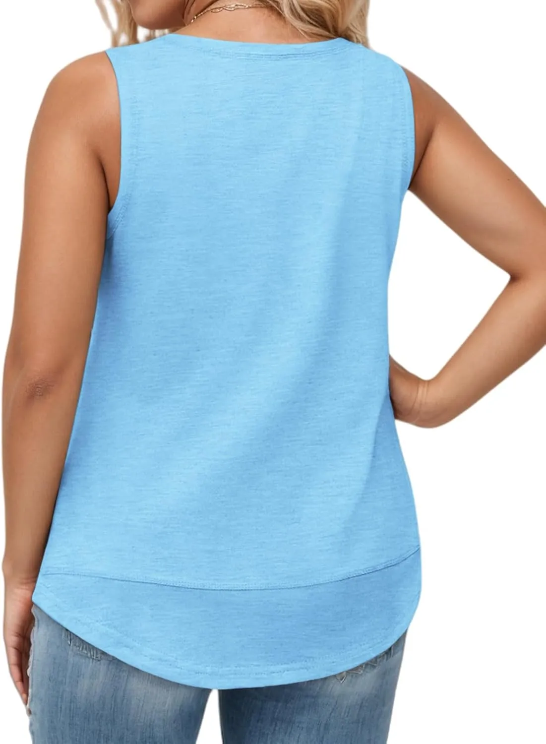 ROSRISS Plus Size Tank Tops for Women Summer Sleeveless T Shirts Loose Fit Crew Neck Tees Flowy Curved Hem Blouses XL-5XL