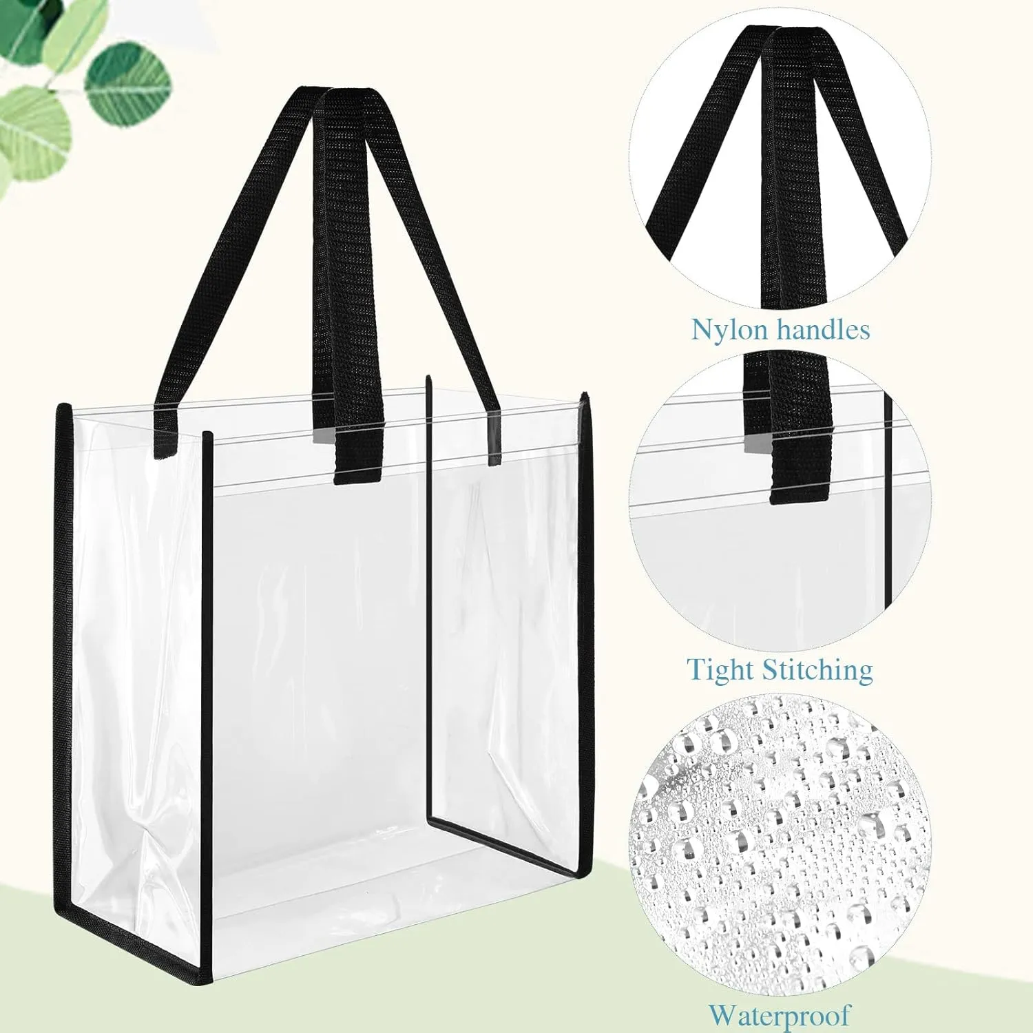Saintrygo 20 Pack Clear Tote Bags Bulk 12 x 12 x 6 PVC Plastic Tote Bag with Handles for Stadium Work Beach Sports(Classic Color)
