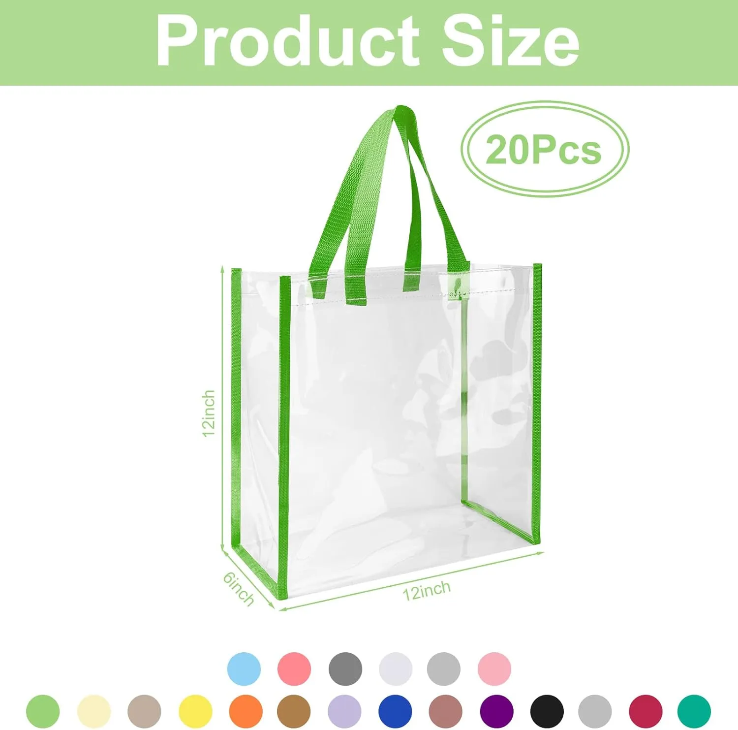 Saintrygo 20 Pack Clear Tote Bags Bulk 12 x 12 x 6 PVC Plastic Tote Bag with Handles for Stadium Work Beach Sports(Classic Color)