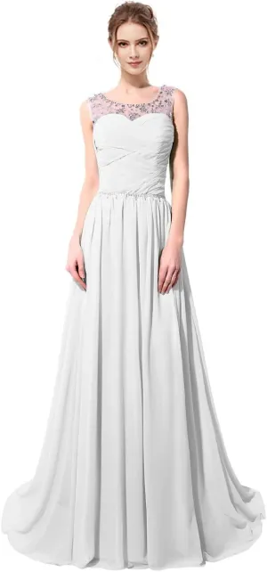 Sarahbridal Women's Beaded Bridesmaid Prom Dress Long Chiffon Evening Ball Gowns