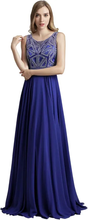 Sarahbridal Women's Long Chiffon A-line Beading Bridesmaid Dresses Prom Gowns