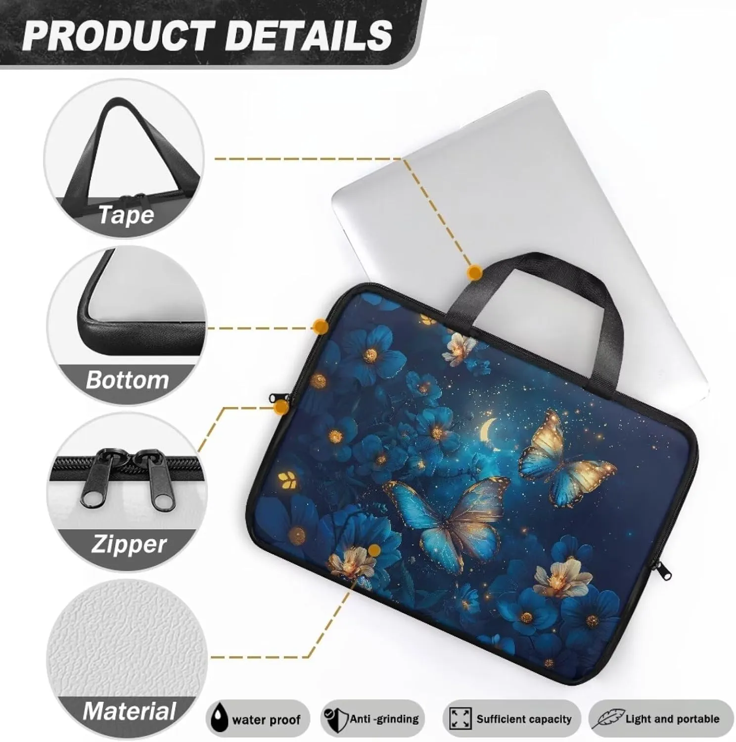 SEANATIVE Waterproof Computer Bag with Zipper Laptop Bag Tablet Shoulder Bag Computer Accessories Briefcase Handbag