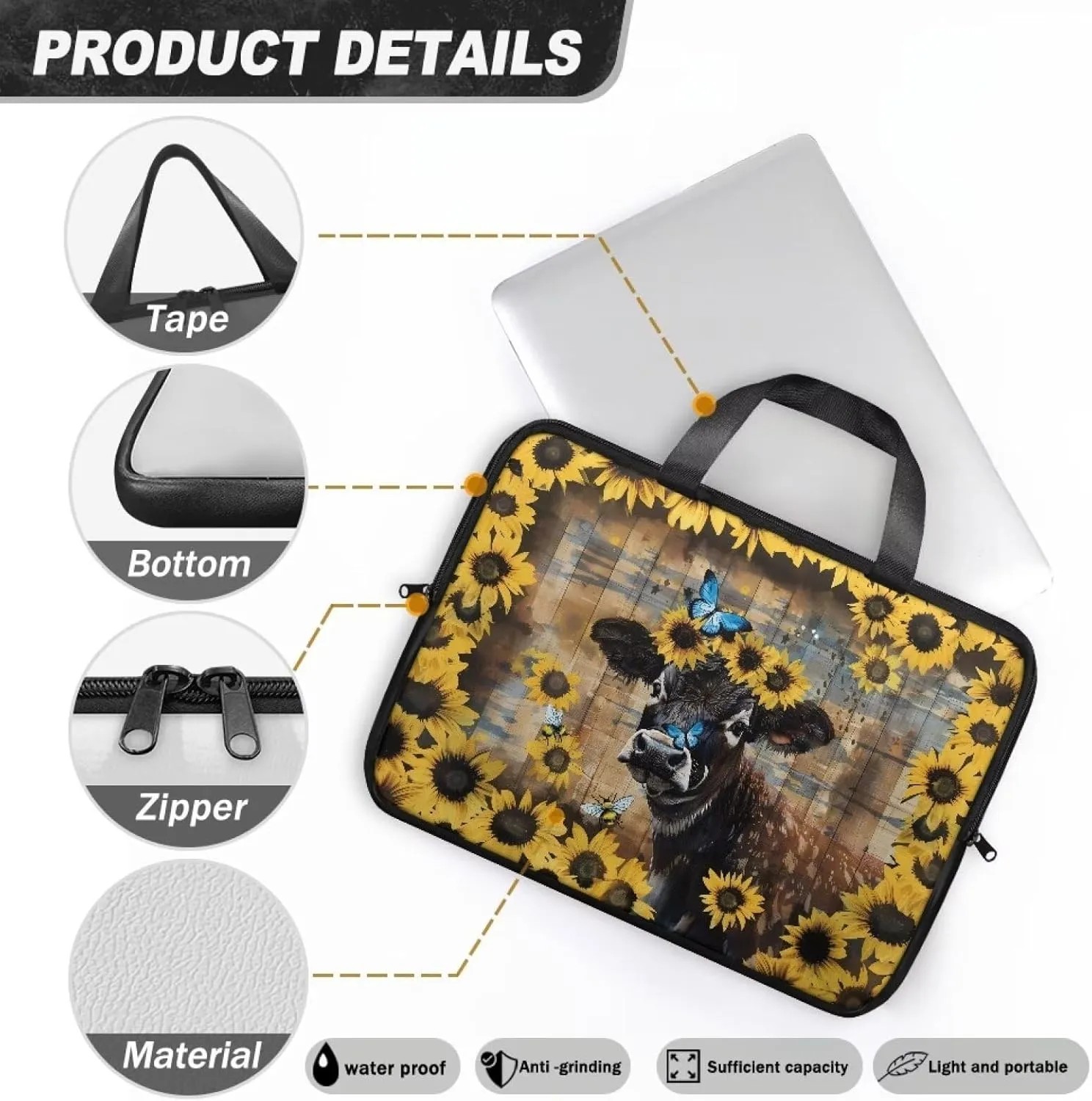 SEANATIVE Waterproof Computer Bag with Zipper Laptop Bag Tablet Shoulder Bag Computer Accessories Briefcase Handbag