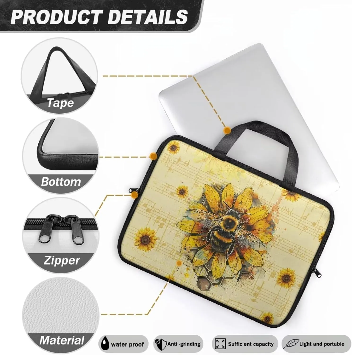 SEANATIVE Waterproof Computer Bag with Zipper Laptop Bag Tablet Shoulder Bag Computer Accessories Briefcase Handbag