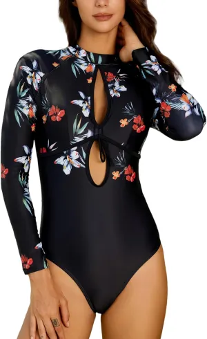 SEAUR Women Long Sleeve Rash Guard One Piece Swimsuit Zipper Surfing Bathing Suit UPF 50  Modest Swimsuit