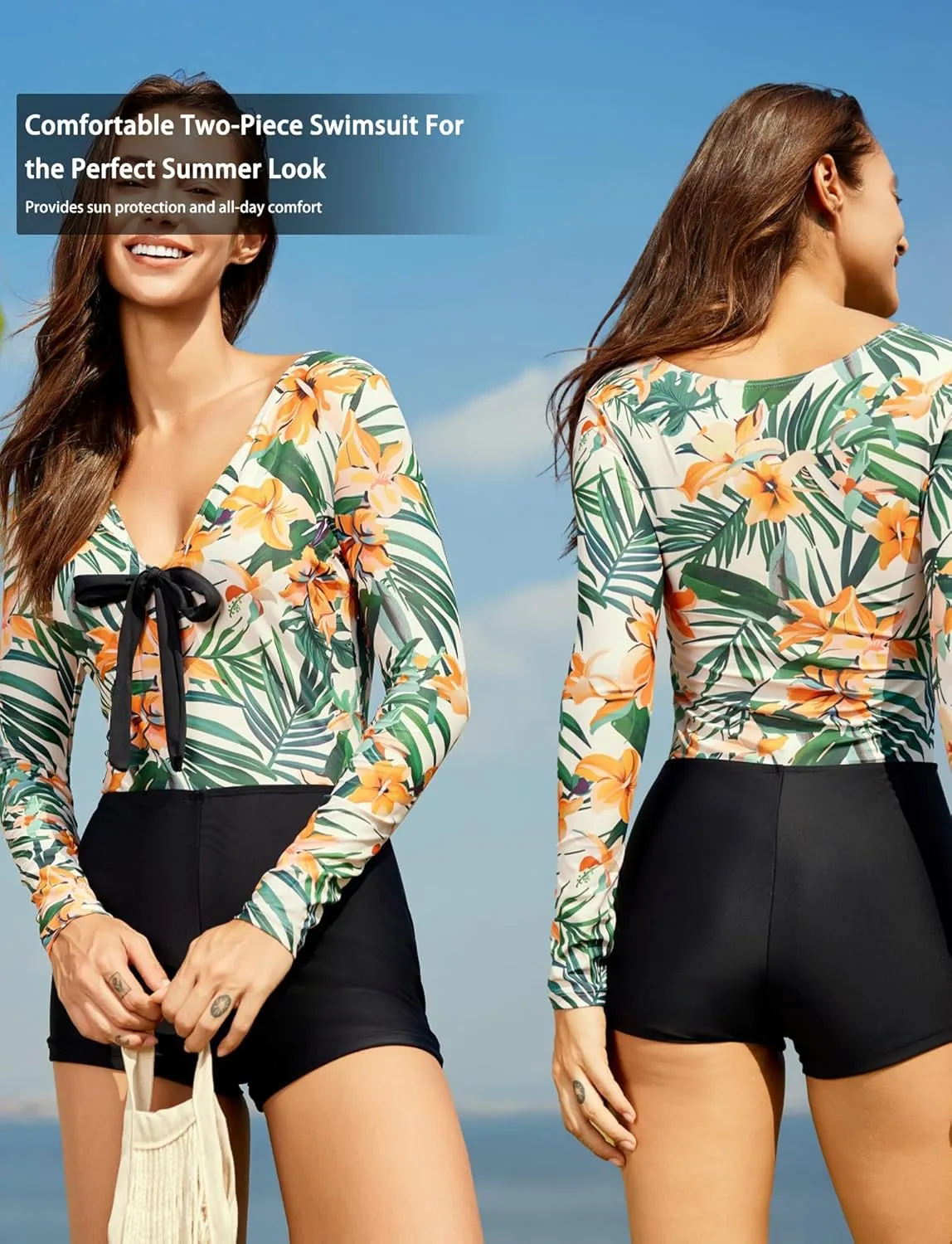 SEAUR Women Long Sleeve Rash Guard One Piece Swimsuit Zipper Surfing Bathing Suit UPF 50  Modest Swimsuit