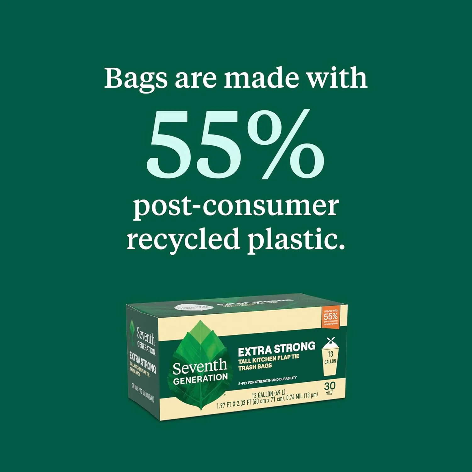 Seventh Generation Extra Strong Tall Kitchen Trash Bags 13 Gallon Pack of 6 30 count