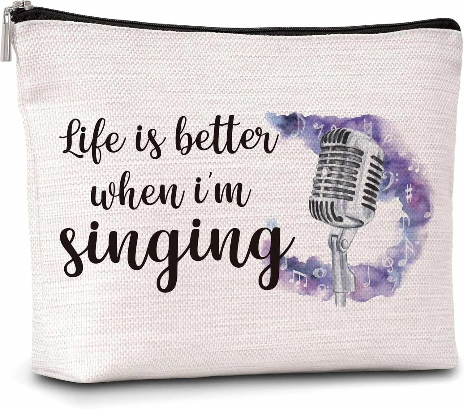 Singing Gifts Makeup Bag For Woman, Life Is Better When I'm Singing Cosmetic Bag, Music Lover Gift Bag, Singing Makeup Zipper Bag, Birthday Gifts For Family Friends Sister BFF, A45