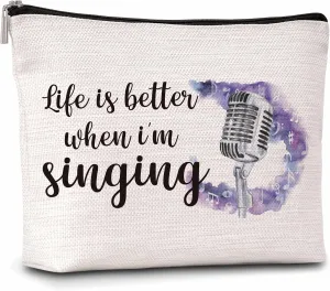 Singing Gifts Makeup Bag For Woman, Life Is Better When I'm Singing Cosmetic Bag, Music Lover Gift Bag, Singing Makeup Zipper Bag, Birthday Gifts For Family Friends Sister BFF, A45