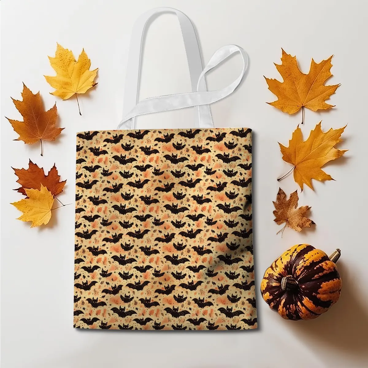Single-Side Printed Fall Halloween Canvas Tote Bag for Women Pumpkin Autumn Thanksgiving Reusable Grocery Bags