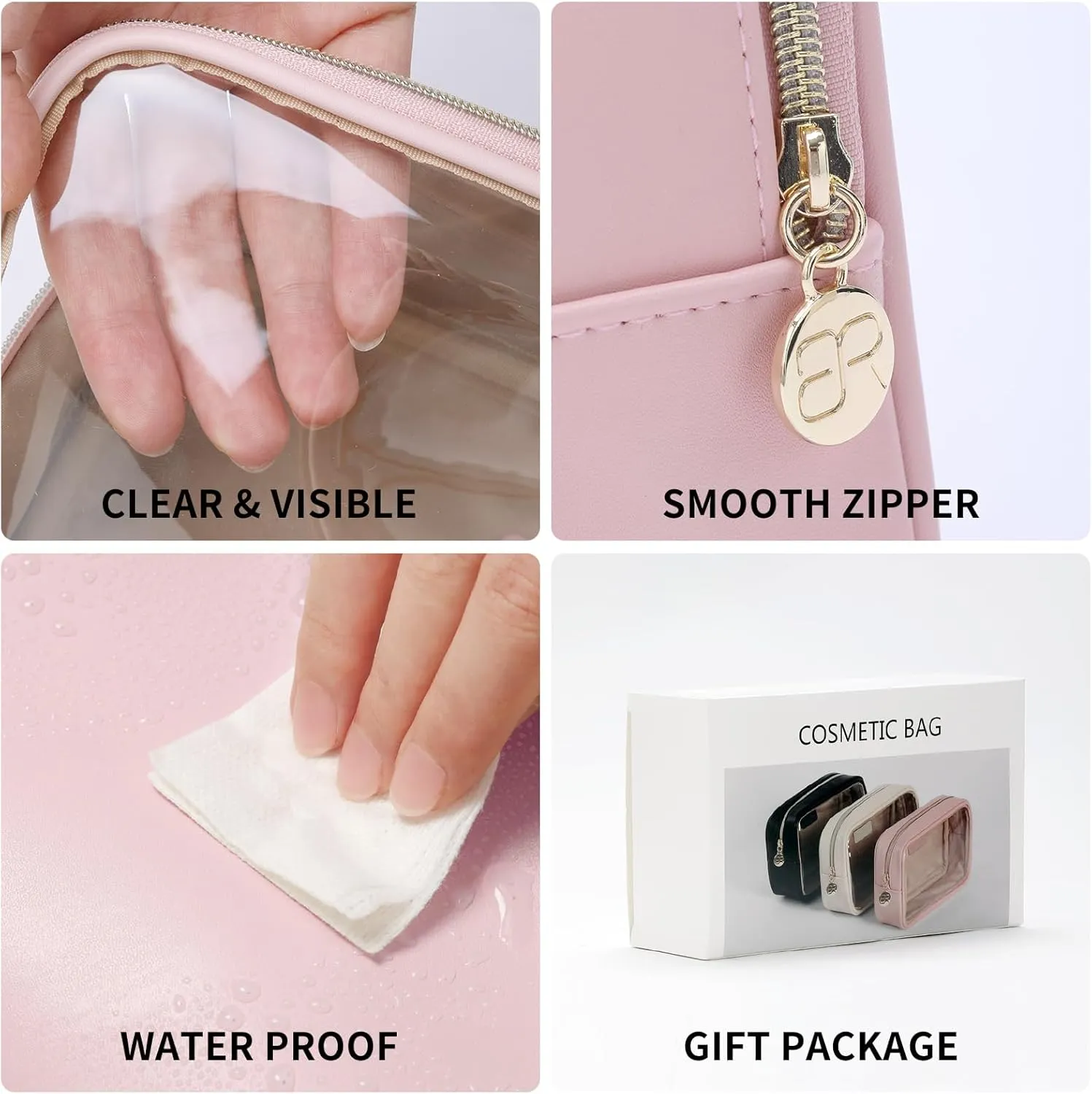 Small Makeup Bag for Purse,Clear Cosmetic Bag for Travel, Organizer Bag for Accessories Pink