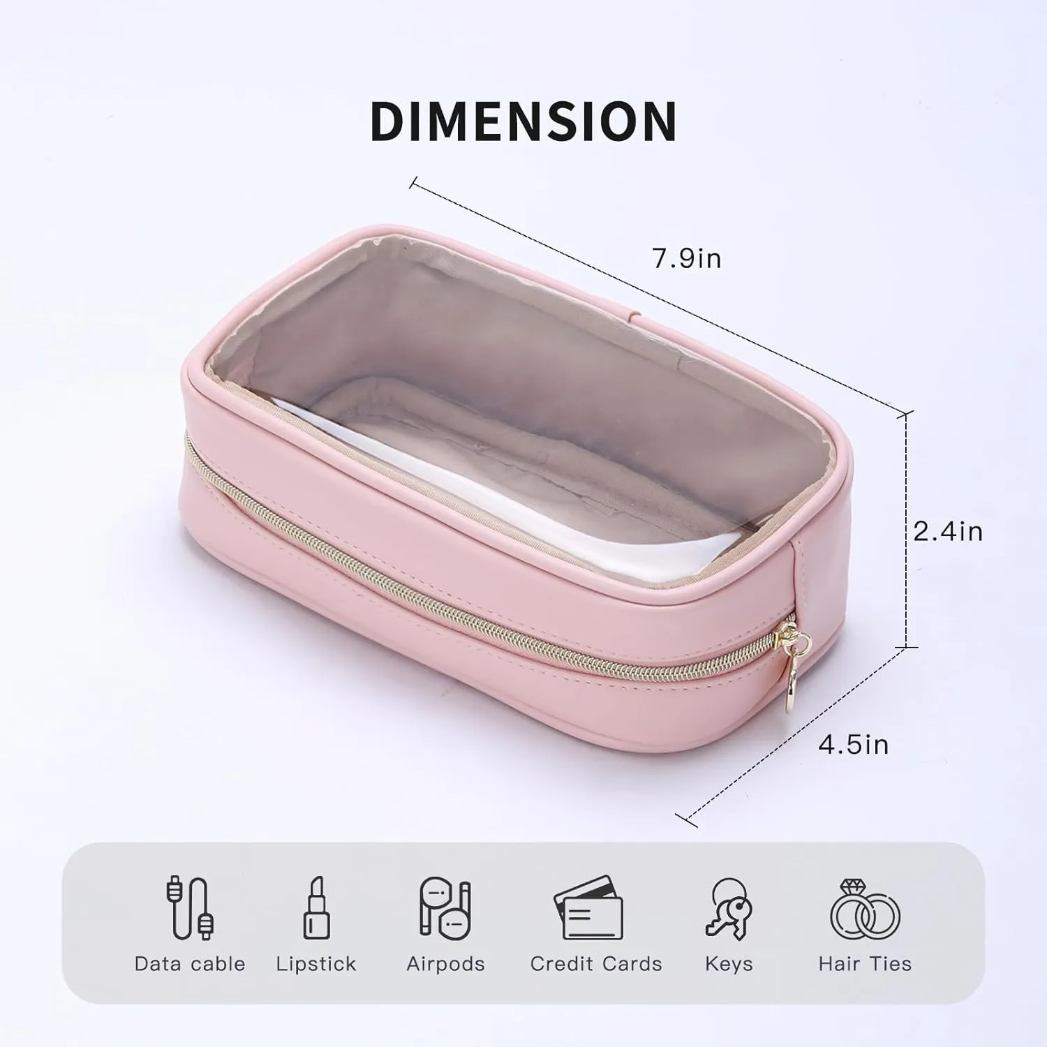 Small Makeup Bag for Purse,Clear Cosmetic Bag for Travel, Organizer Bag for Accessories Pink