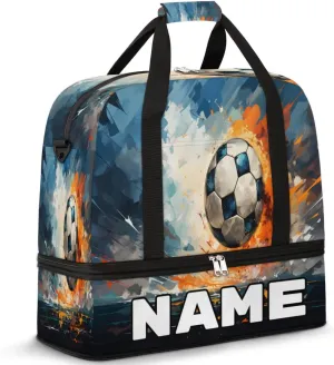 Soccer Ball Pattern Custom Foldable Duffle Bag with Shoes Compartment Personalized Large Capacity Waterproof Travel Weekender Bag Overnight Bag for Sports Gym