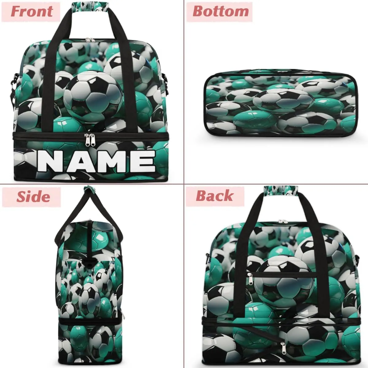 Soccer Custom Foldable Duffle Bag with Shoes Compartment Ball Sport Personalized Large Capacity Waterproof Travel Weekender Bag Overnight Bag for Sports Gym