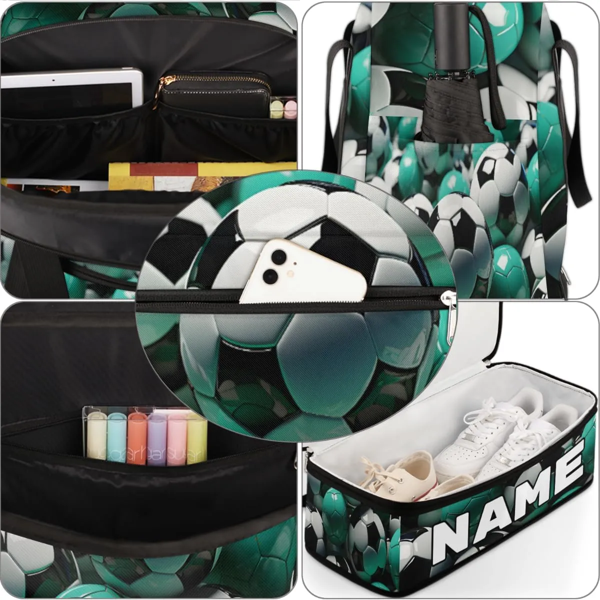 Soccer Custom Foldable Duffle Bag with Shoes Compartment Ball Sport Personalized Large Capacity Waterproof Travel Weekender Bag Overnight Bag for Sports Gym