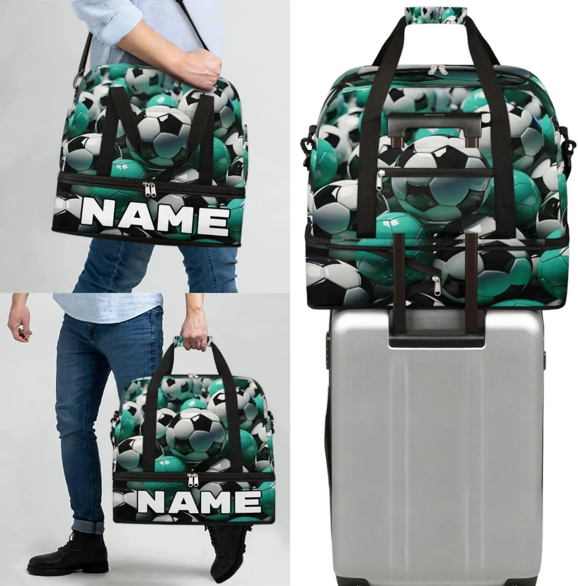 Soccer Custom Foldable Duffle Bag with Shoes Compartment Ball Sport Personalized Large Capacity Waterproof Travel Weekender Bag Overnight Bag for Sports Gym