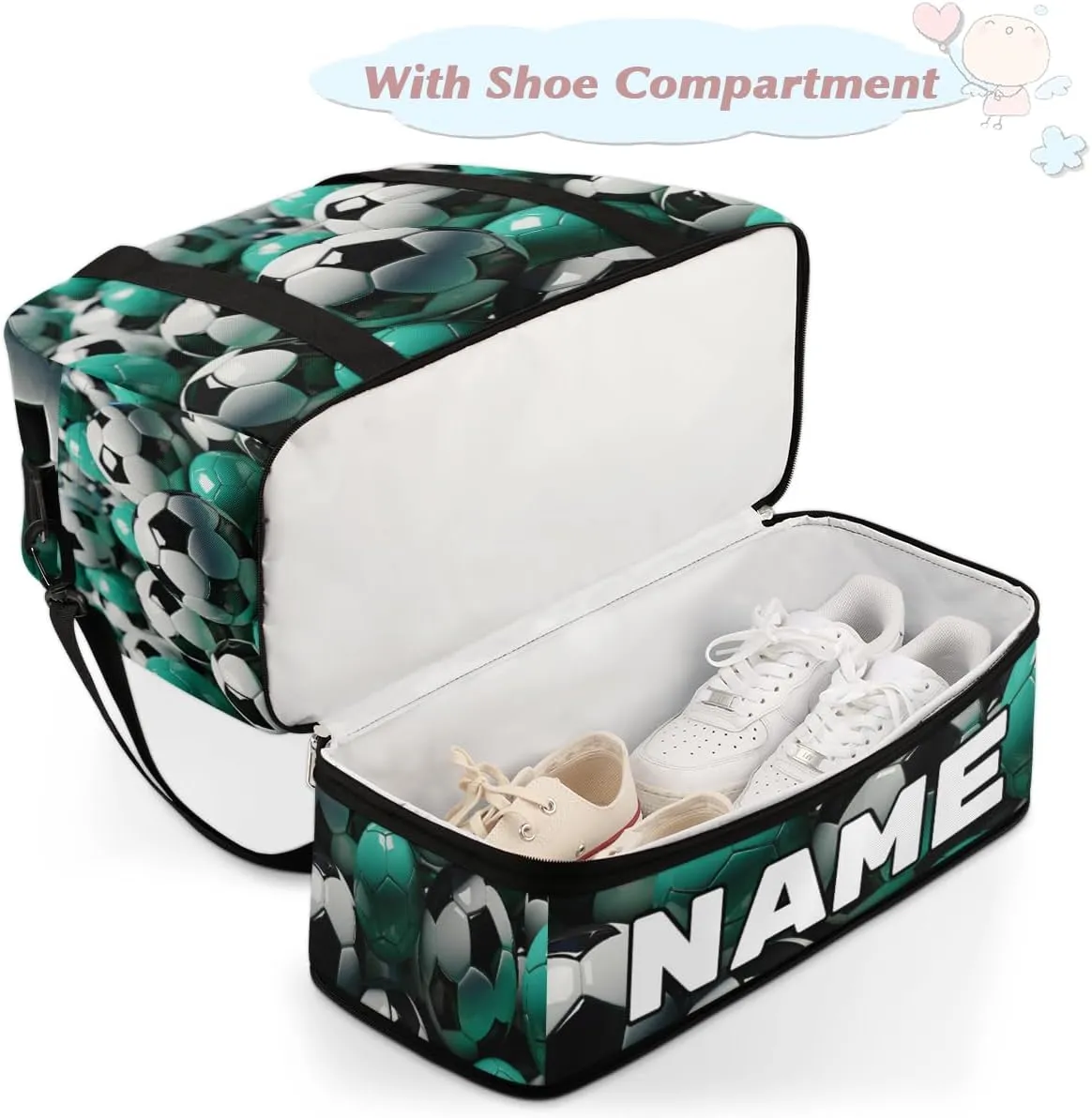 Soccer Custom Foldable Duffle Bag with Shoes Compartment Ball Sport Personalized Large Capacity Waterproof Travel Weekender Bag Overnight Bag for Sports Gym