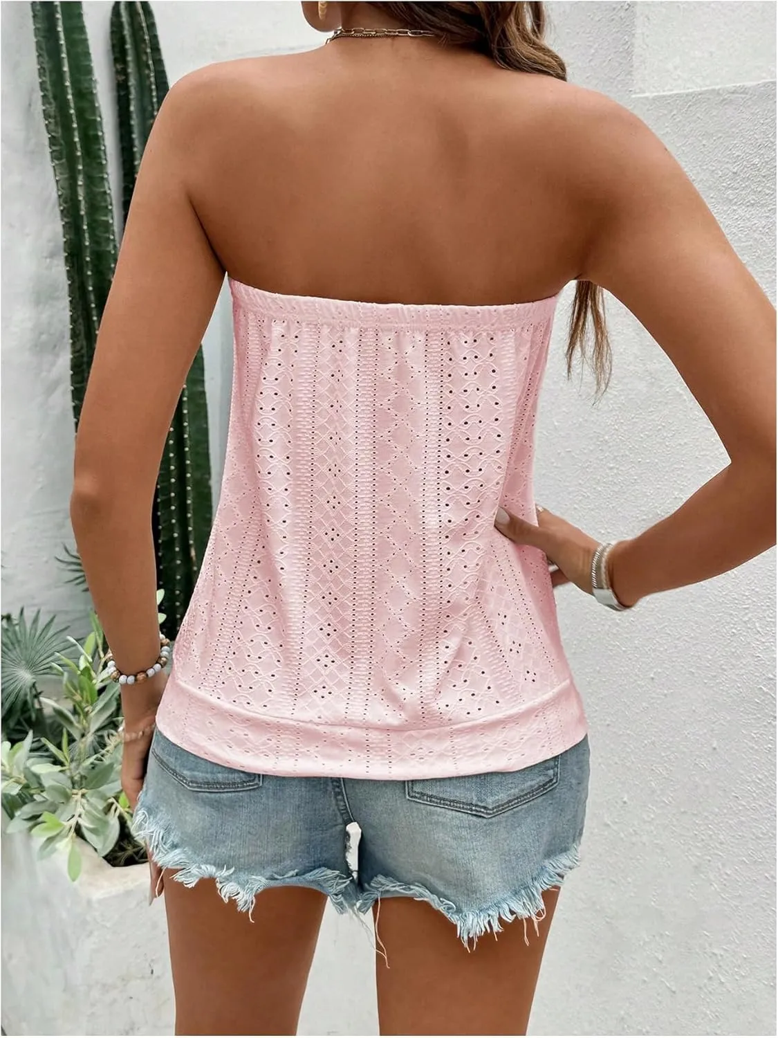 SOLY HUX Women's Strapless Bandeau Tank Top Casual Summer Sleeveless Eyelet Tube Tops