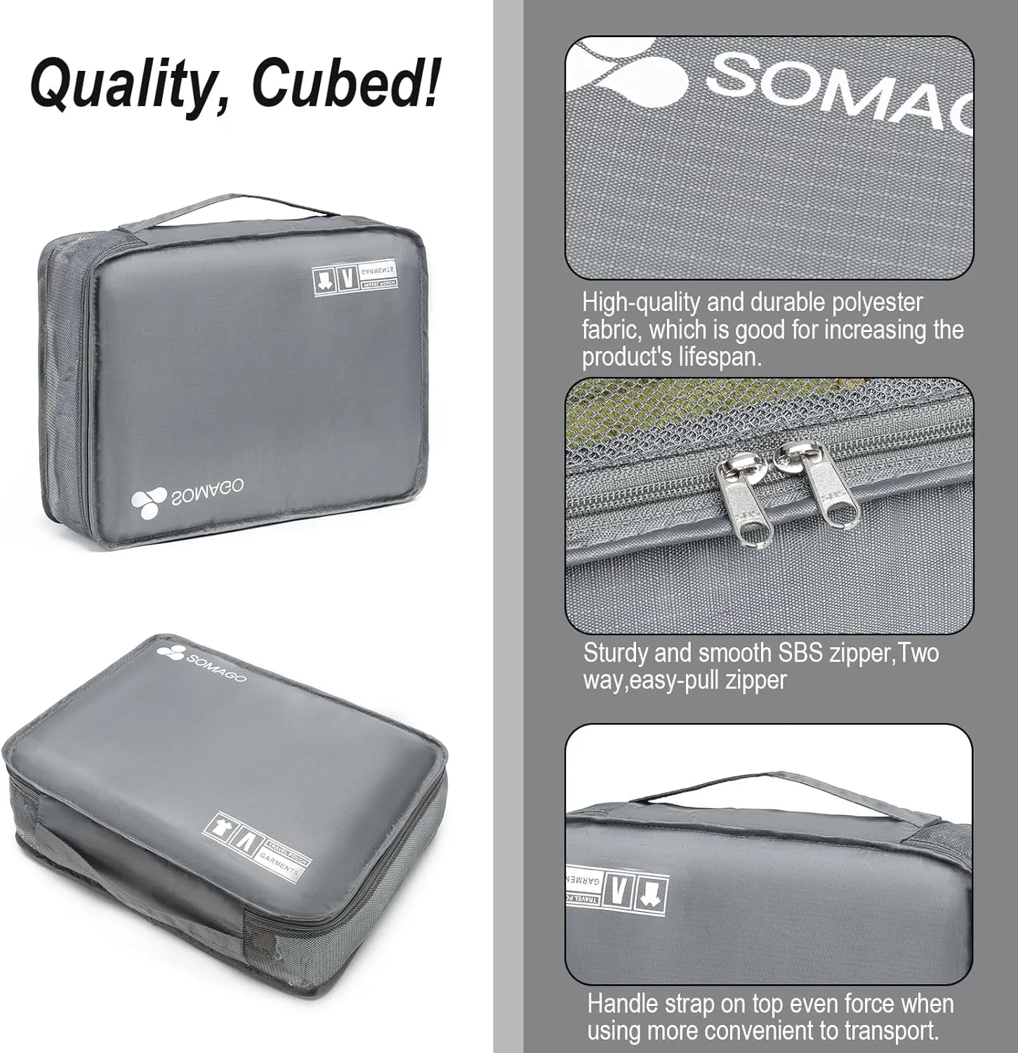 Somago 6 Pcs Packing Cubes for Travel with Clothes Shoes Cosmetics Toiletries Storage Bags Luggage Organizers for Suitcase Travel Essentials (Grey)