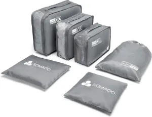 Somago 6 Pcs Packing Cubes for Travel with Clothes Shoes Cosmetics Toiletries Storage Bags Luggage Organizers for Suitcase Travel Essentials (Grey)
