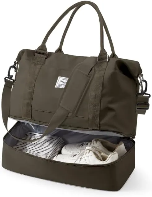 Spirit Travel Duffel - 18x14x8 Inches Weekender Overnight Bag with Shoes Compartment, Trolley Sleeve, Carry On for Airplanes, Sport Tote Gym Bag - Dark Brown