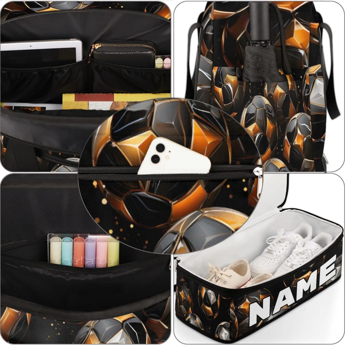 Sport Ball Soccers Custom Foldable Duffle Bag with Shoes Compartment Personalized Large Capacity Waterproof Travel Weekender Bag Overnight Bag for Sports Gym