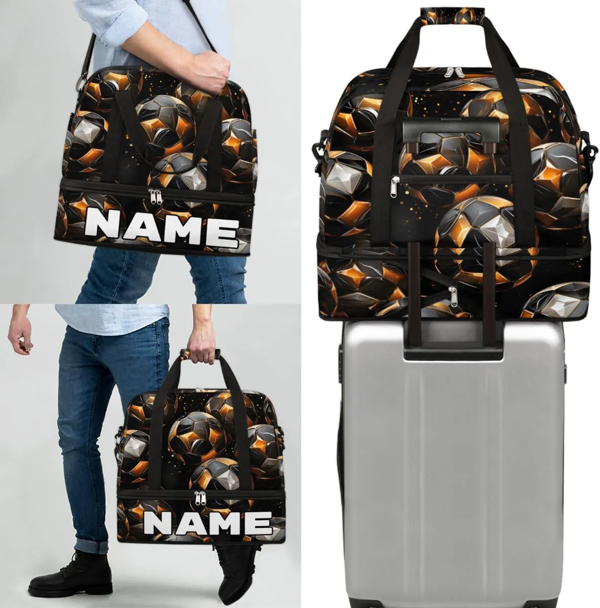 Sport Ball Soccers Custom Foldable Duffle Bag with Shoes Compartment Personalized Large Capacity Waterproof Travel Weekender Bag Overnight Bag for Sports Gym