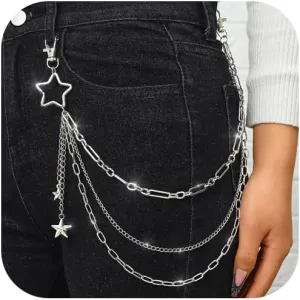 Star Pants Chain Silver Layered Jean Chain Punk Wallet Pocket Accessories for Women and Men