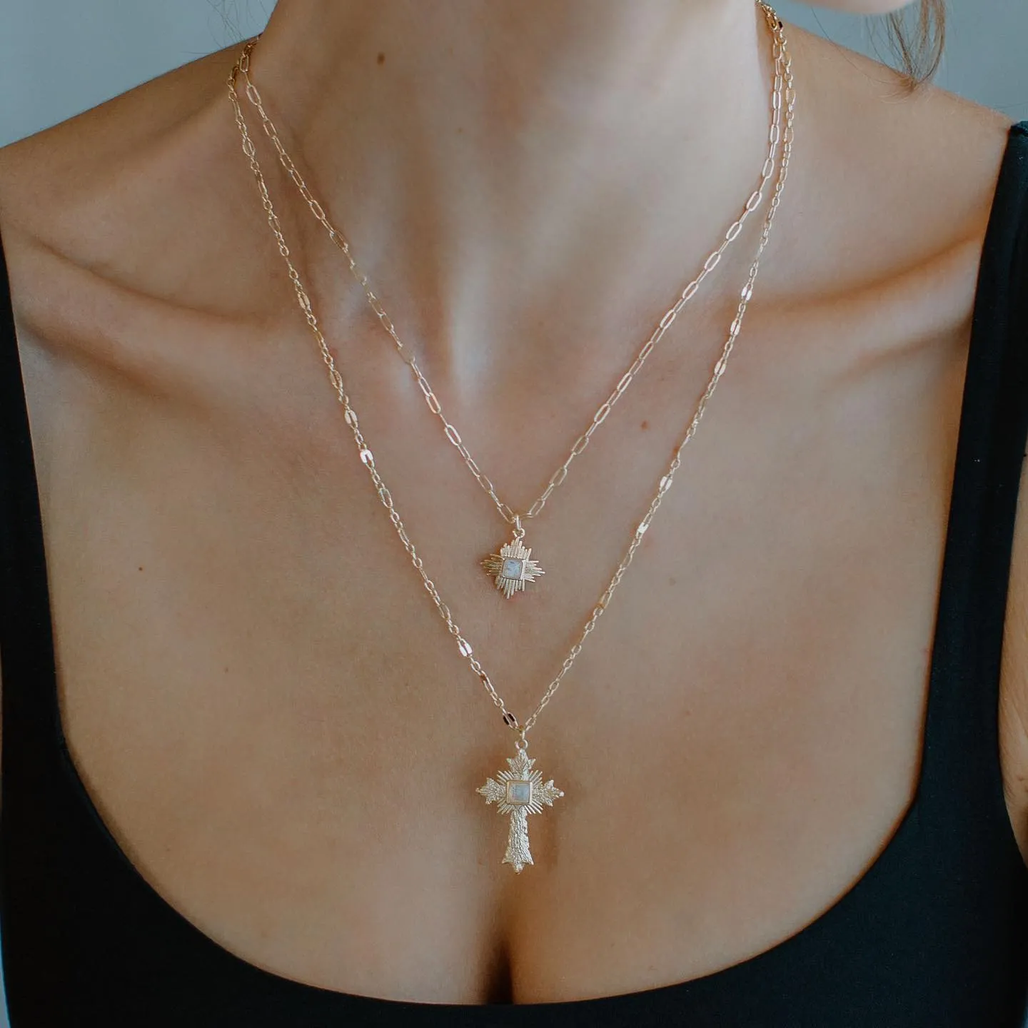 STELLA CROSS PENDANT NECKLACE WITH MOONSTONE - JOY DRAVECKY