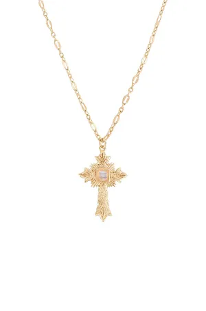 STELLA CROSS PENDANT NECKLACE WITH MOONSTONE - JOY DRAVECKY