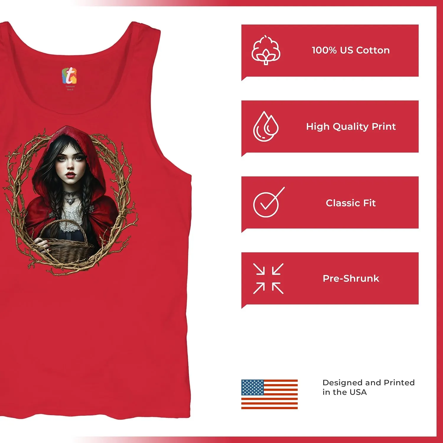 Storybook Red Riding Hood Men's T-Shirt Gothic Fairytale Cute Little Girl Forest Fantasy Witchy Cloak Cartoon Men's Tee