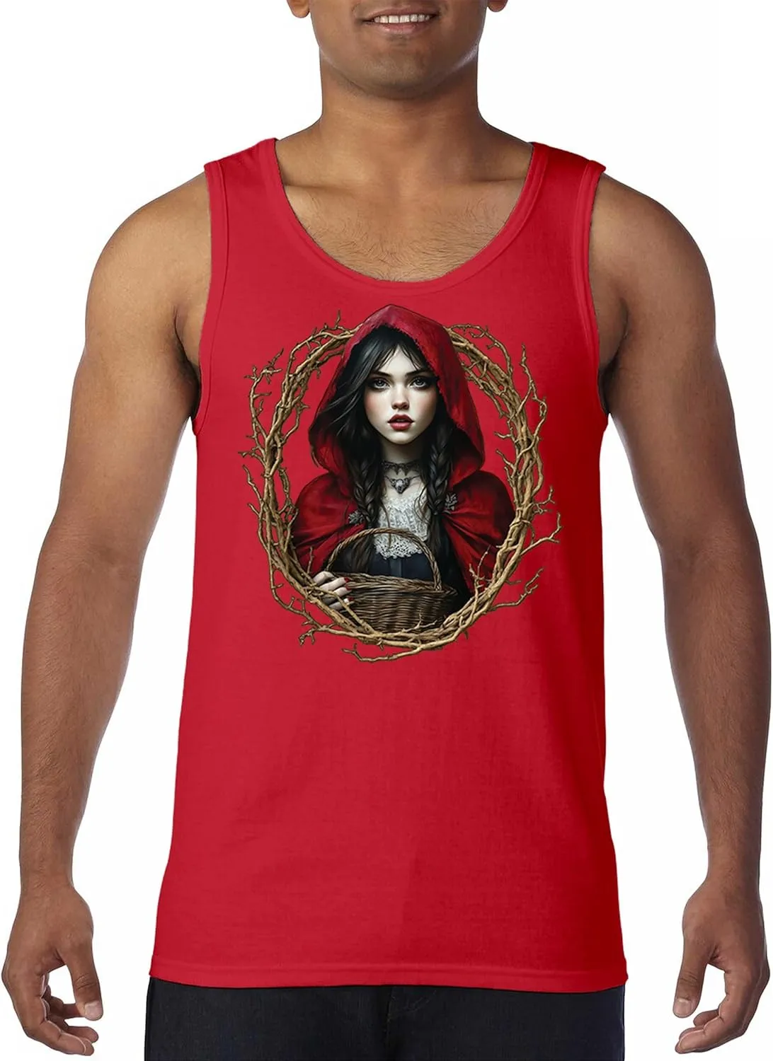 Storybook Red Riding Hood Men's T-Shirt Gothic Fairytale Cute Little Girl Forest Fantasy Witchy Cloak Cartoon Men's Tee