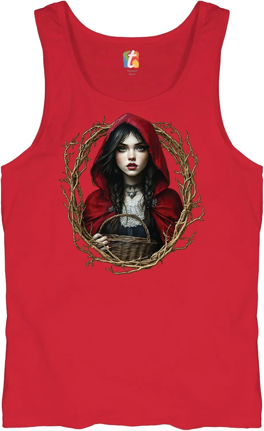 Storybook Red Riding Hood Men's T-Shirt Gothic Fairytale Cute Little Girl Forest Fantasy Witchy Cloak Cartoon Men's Tee