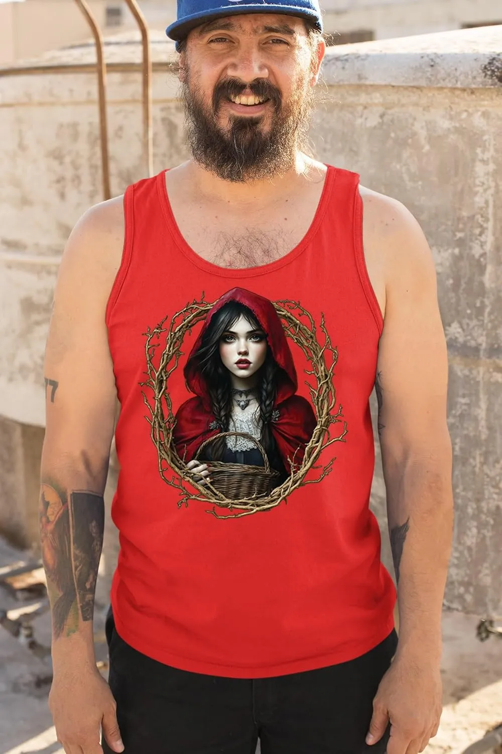 Storybook Red Riding Hood Men's T-Shirt Gothic Fairytale Cute Little Girl Forest Fantasy Witchy Cloak Cartoon Men's Tee