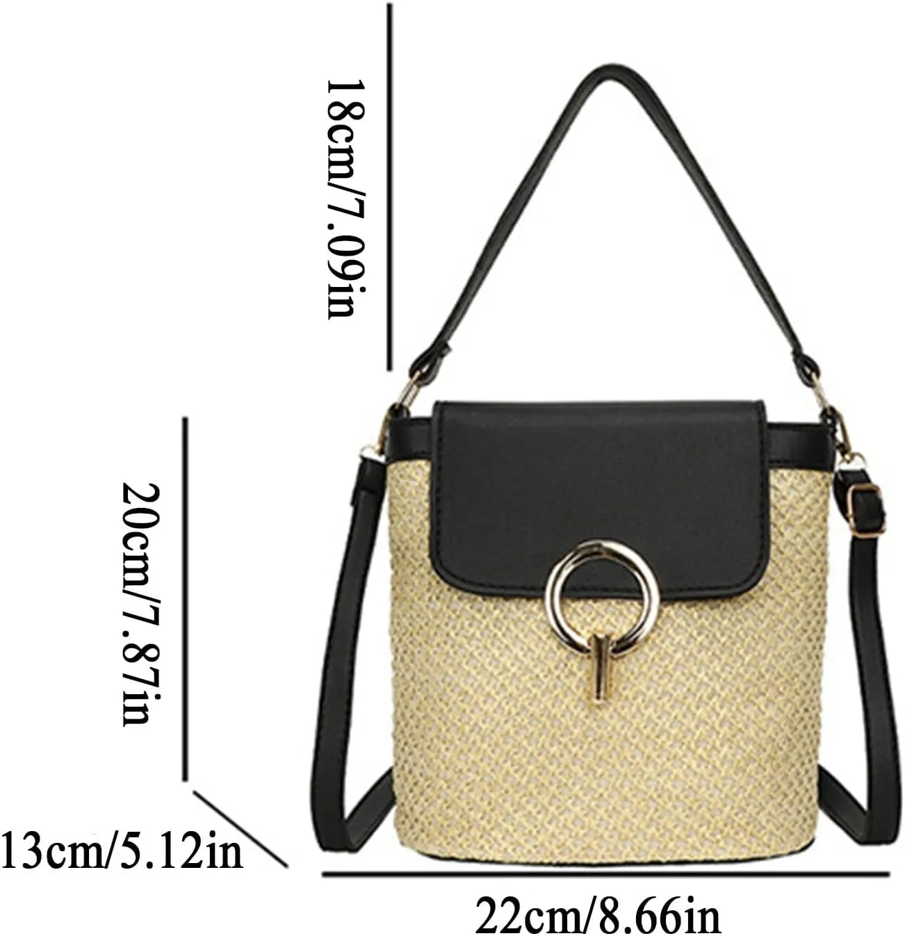 Straw Weave Women Ladies Bucket Handbags Summer Beach Shoulder Bags Canvas Denim Messenger Bag (C, One Size)