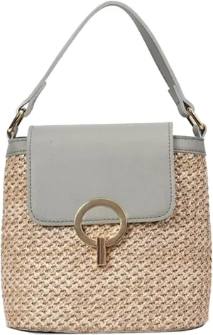 Straw Weave Women Ladies Bucket Handbags Summer Beach Shoulder Bags Canvas Denim Messenger Bag (C, One Size)