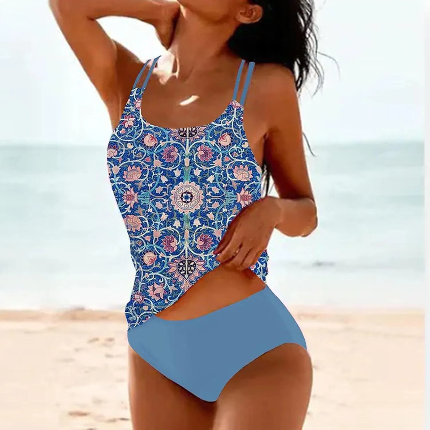 Tankini Swimsuits for Women Tummy Control Flowy Swimwear Two Piece Plus Size Bathing Suits 2025 Swim Tank Top with Boyshorts